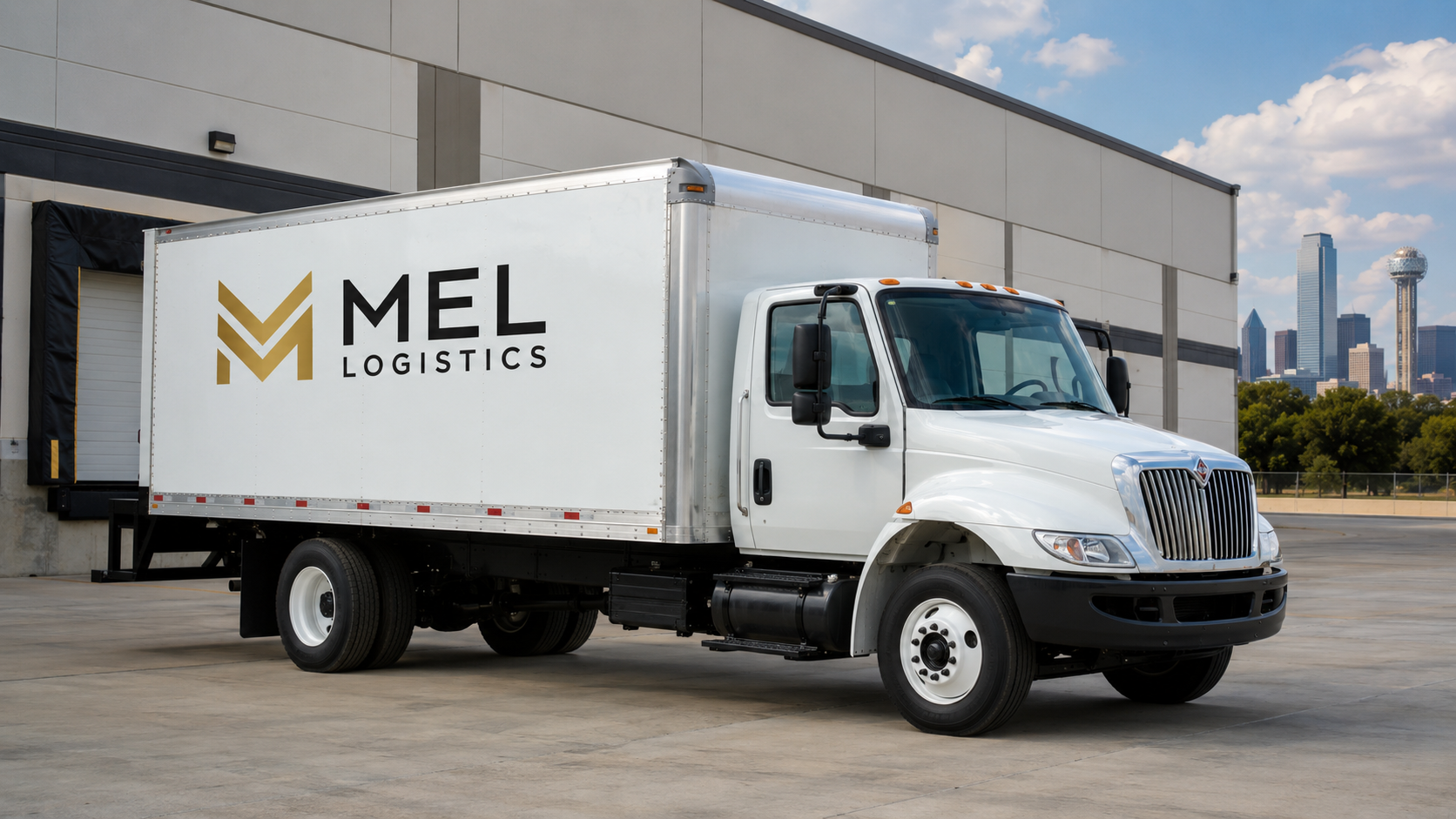 MEL Logistics box truck at a Dallas-Fort Worth warehouse